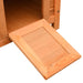 Wooden outdoor cat house with open entrance and ramp, brown weather-resistant shelter