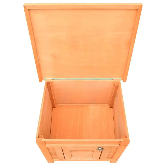 Open wooden outdoor cat house with hinged roof, brown, weather-resistant shelter