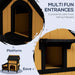 Wooden Cat House with Flower Pot and Windows in Yellow - Little and Giant Explorers PawHut