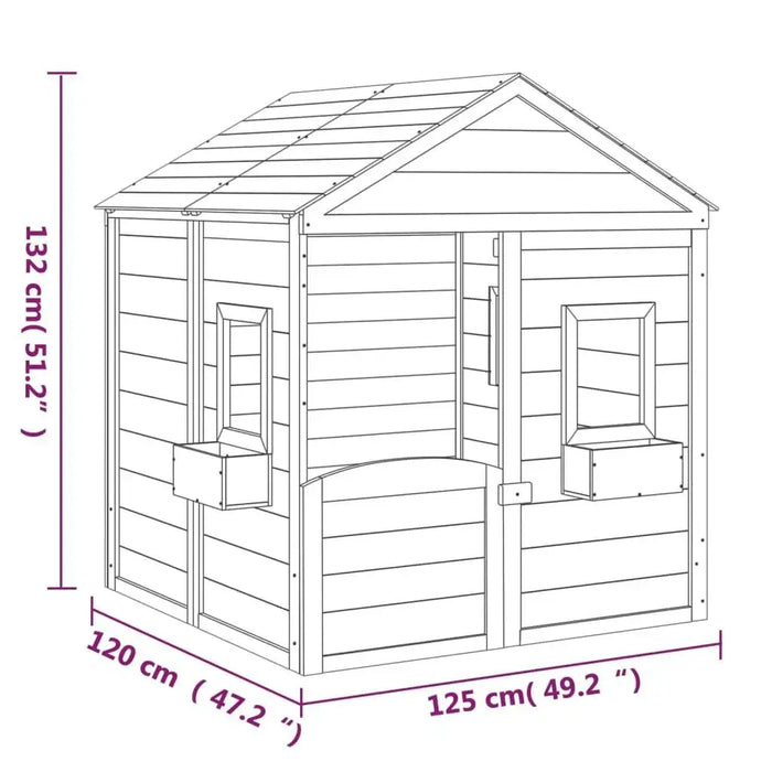 Wooden outdoor playhouse dimensions diagram, cottage style, 132x125x120 cm