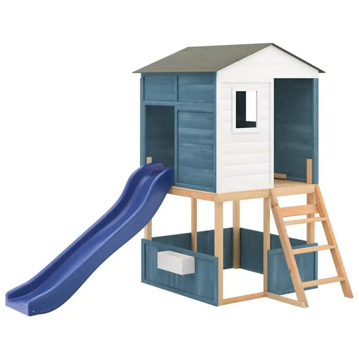 Wooden Outdoor Playhouse Set with Wave Slide - Blue | Solid Fir Wood Play Tower - Safety Railings VIDAXL - Little and Giant Explorers vidaXL