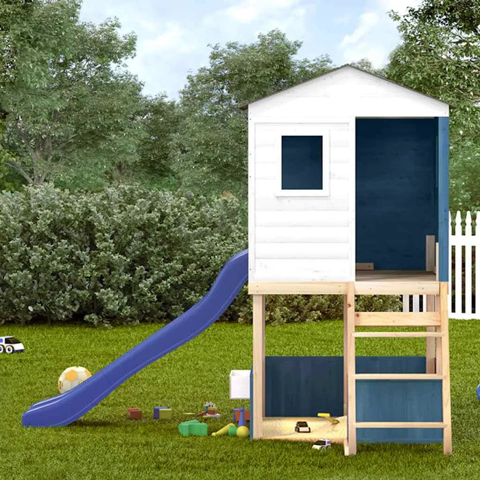 Wooden Outdoor Playhouse Set with Wave Slide - Blue | Solid Fir Wood Play Tower - Safety Railings VIDAXL - Little and Giant Explorers vidaXL