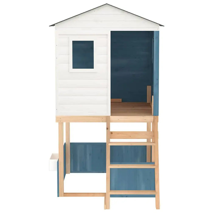 Wooden Outdoor Playhouse Set with Wave Slide - Blue | Solid Fir Wood Play Tower - Safety Railings VIDAXL - Little and Giant Explorers vidaXL