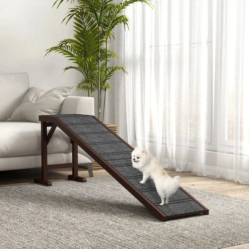 Wooden Pet Ramp – Brown and Grey | Foldable Dog Ramp - Non-Slip Surface and Top Platform PAWHUT - Little and Giant Explorers PawHut