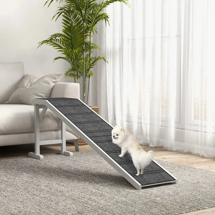 Wooden Pet Ramp – White and Grey | Folding Dog Ramp - Non-Slip Surface and Top Platform PAWHUT - Little and Giant Explorers PawHut