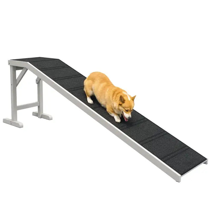 Wooden Pet Ramp – White and Grey | Folding Dog Ramp - Non-Slip Surface and Top Platform PAWHUT - Little and Giant Explorers PawHut