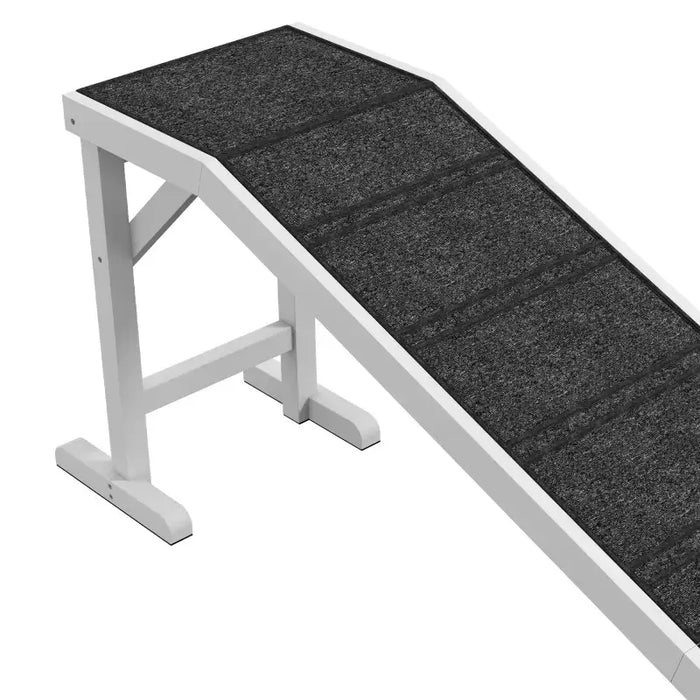 Wooden Pet Ramp – White and Grey | Folding Dog Ramp - Non-Slip Surface and Top Platform PAWHUT - Little and Giant Explorers PawHut
