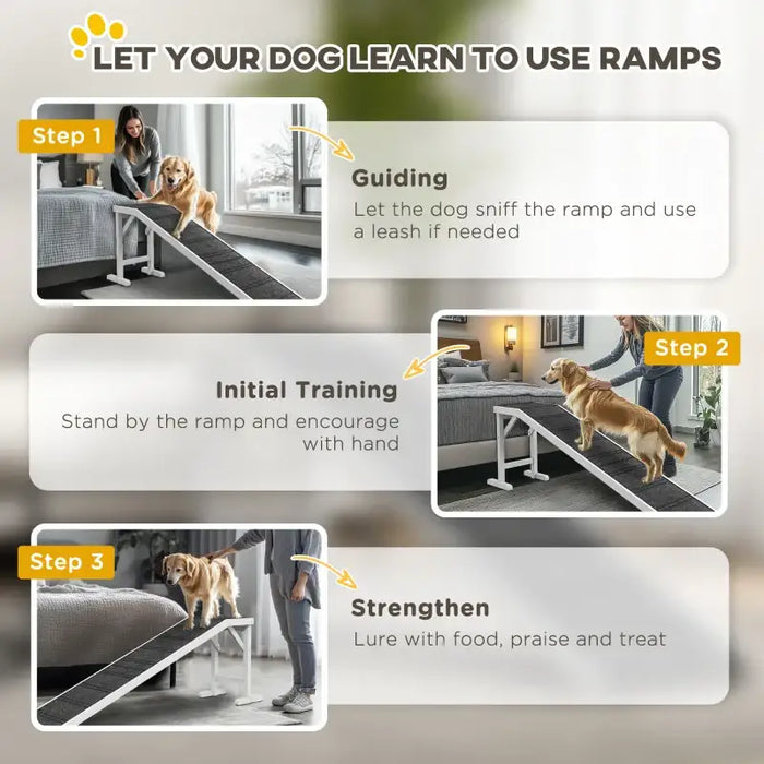Wooden Pet Ramp – White and Grey | Folding Dog Ramp - Non-Slip Surface and Top Platform PAWHUT - Little and Giant Explorers PawHut
