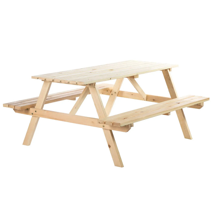 Wooden Picnic Table and Bench Set – Natural Finish | 6-Seater Garden Dining Table OUTSUNNY - Little and Giant Explorers Outsunny