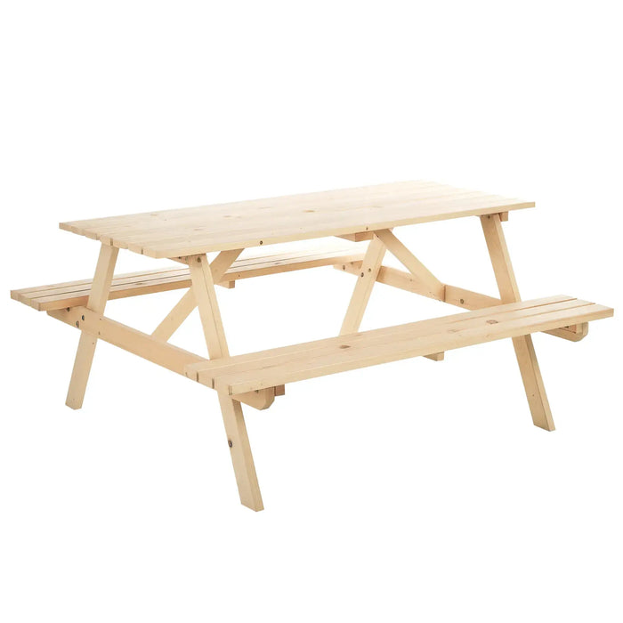 Wooden Picnic Table and Bench Set – Natural Finish | 6-Seater Garden Dining Table OUTSUNNY - Little and Giant Explorers Outsunny