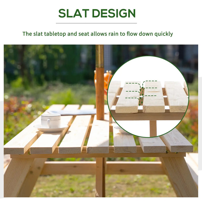 Wooden Picnic Table and Bench Set – Natural Finish | 6-Seater Garden Dining Table OUTSUNNY - Little and Giant Explorers Outsunny
