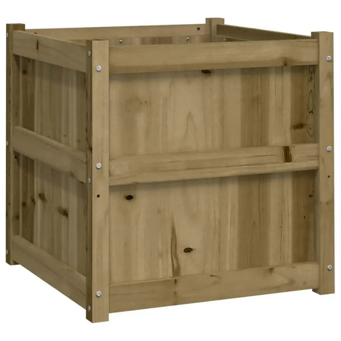 Square wooden planter box made of natural pinewood for DIY garden decoration
