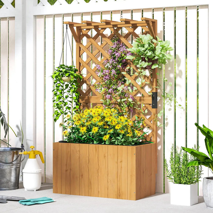 Wooden Planter with Trellis | Natural Wood Finish with Hanging Roof and Dual-Function Design - Little and Giant Explorers Outsunny
