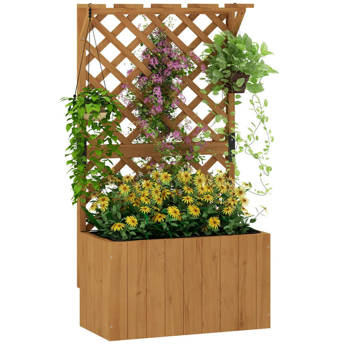 Wooden Planter with Trellis | Natural Wood Finish with Hanging Roof and Dual-Function Design - Little and Giant Explorers Outsunny