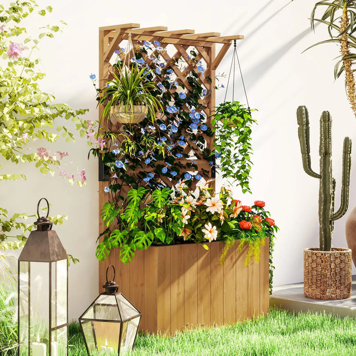 Wooden Planter with Trellis | Natural Wood Finish with Hanging Roof and Dual-Function Design - Little and Giant Explorers Outsunny