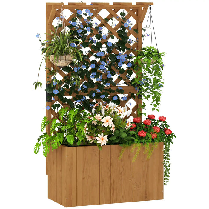 Wooden Planter with Trellis | Natural Wood Finish with Hanging Roof and Dual-Function Design - Little and Giant Explorers Outsunny
