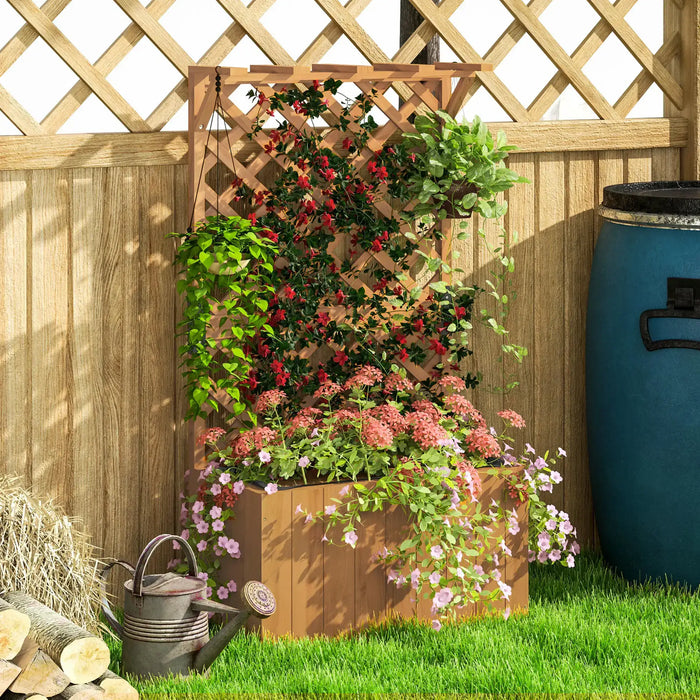 Wooden Planter with Trellis | Natural Wood Finish with Hanging Roof and Dual-Function Design - Little and Giant Explorers Outsunny