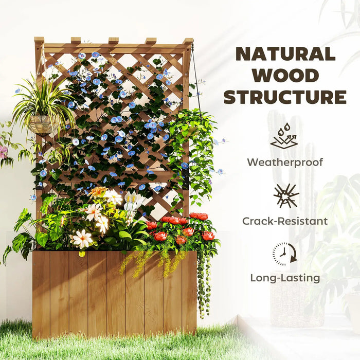 Wooden Planter with Trellis | Natural Wood Finish with Hanging Roof and Dual-Function Design - Little and Giant Explorers Outsunny
