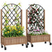 Wooden Planters with Diamond-Shaped Trellis | Four Wheels and Steel Back Grid - Little and Giant Explorers Outsunny