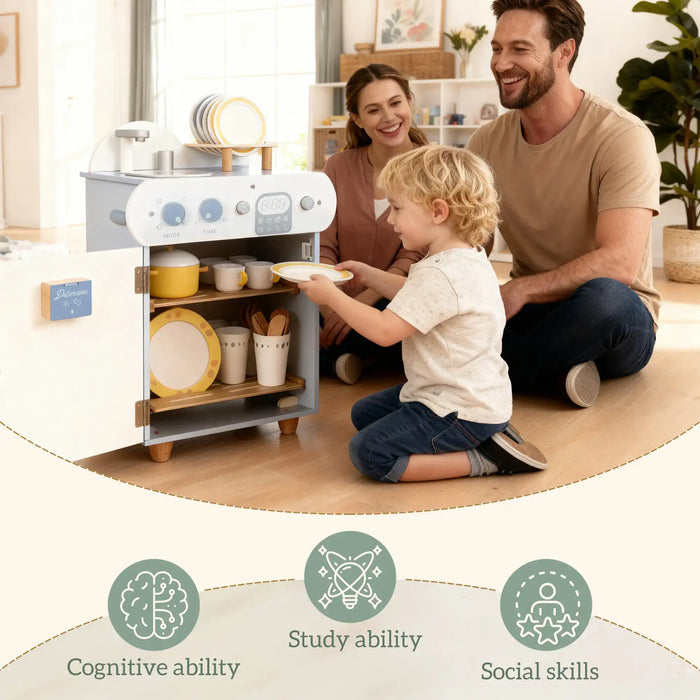 Wooden Play Kitchen – Blue and White | 32-Piece Dishwasher and Sink Set AIYAPLAY - Little and Giant Explorers AIYAPLAY