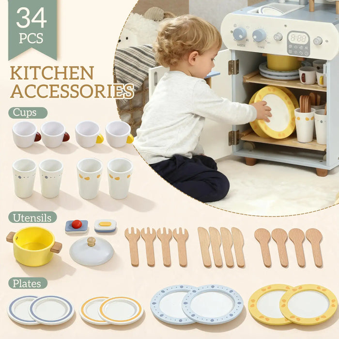Wooden Play Kitchen – Blue and White | 32-Piece Dishwasher and Sink Set AIYAPLAY - Little and Giant Explorers AIYAPLAY