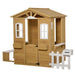 Wooden Playhouse with Door, Windows, Mailbox, Flower Pot Holder, Serving Station and Bench - Little and Giant Explorers Outsunny