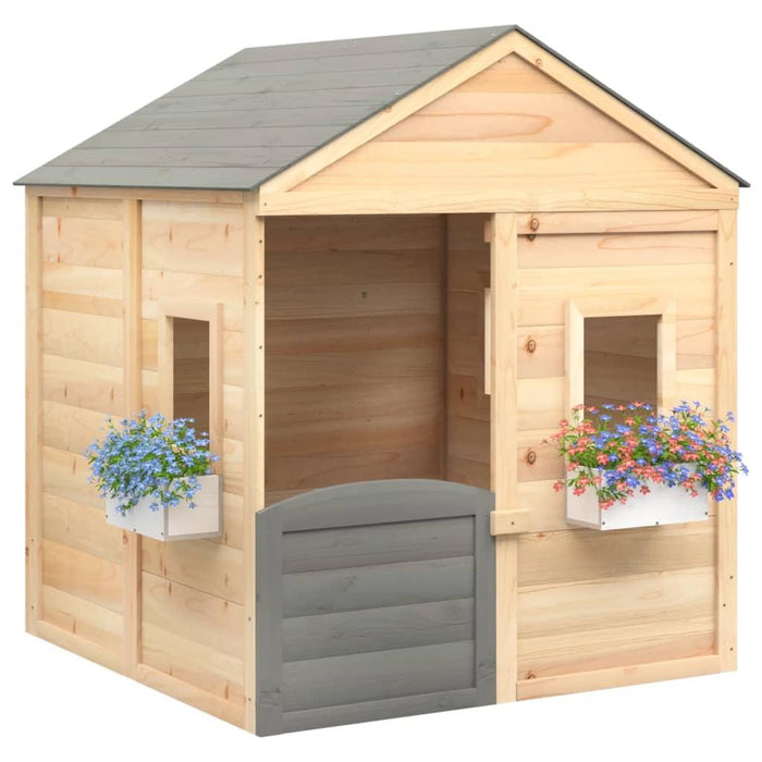 Playhouse with Lockable Door and Flower Pots in Solid Wood Fir and Dark Grey - Little and Giant Explorers vidaXL