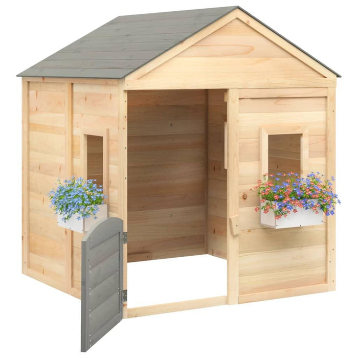 Playhouse with Lockable Door and Flower Pots in Solid Wood Fir and Dark Grey - Little and Giant Explorers vidaXL