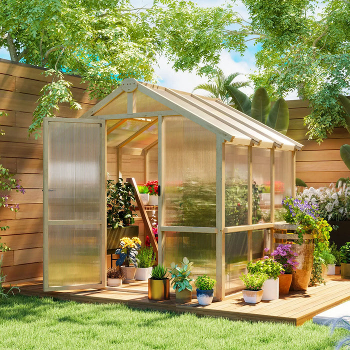 Walk-in Wooden Greenhouse with Lockable Door (6.6 x 6FT) - Little and Giant Explorers Outsunny