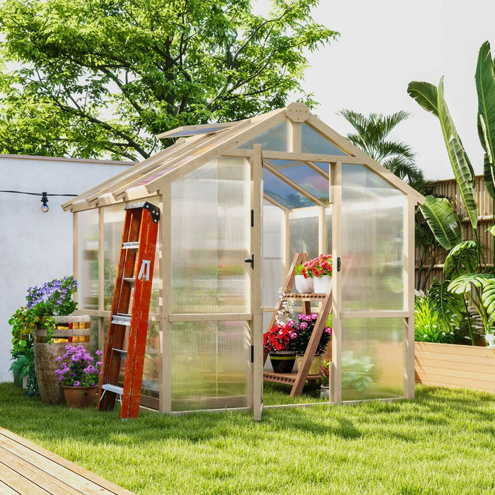 Walk-in Wooden Greenhouse with Lockable Door (6.6 x 6FT) - Little and Giant Explorers Outsunny
