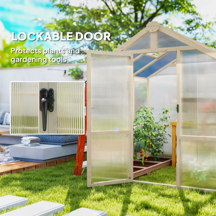 Walk-in Wooden Greenhouse with Lockable Door (6.6 x 6FT) - Little and Giant Explorers Outsunny