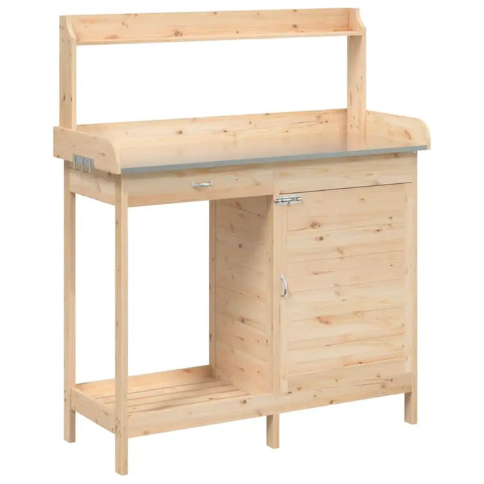Wooden Potting Table – Solid Fir Wood | Zinc Tabletop - Drawer, Cabinet and Hooks VIDAXL - Little and Giant Explorers vidaXL