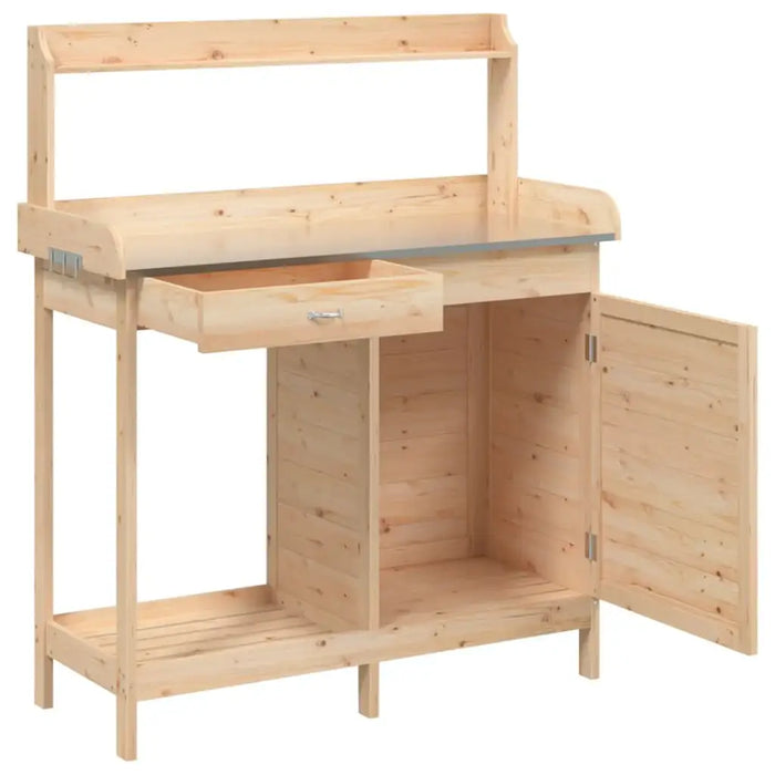 Wooden Potting Table – Solid Fir Wood | Zinc Tabletop - Drawer, Cabinet and Hooks VIDAXL - Little and Giant Explorers vidaXL