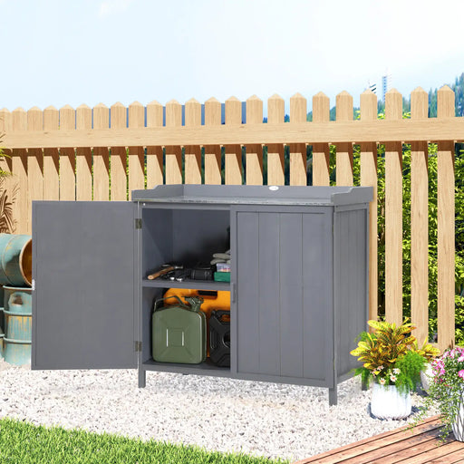 Garden Storage Cabinet and Potting Bench Table in Grey - Little and Giant Explorers Outsunny
