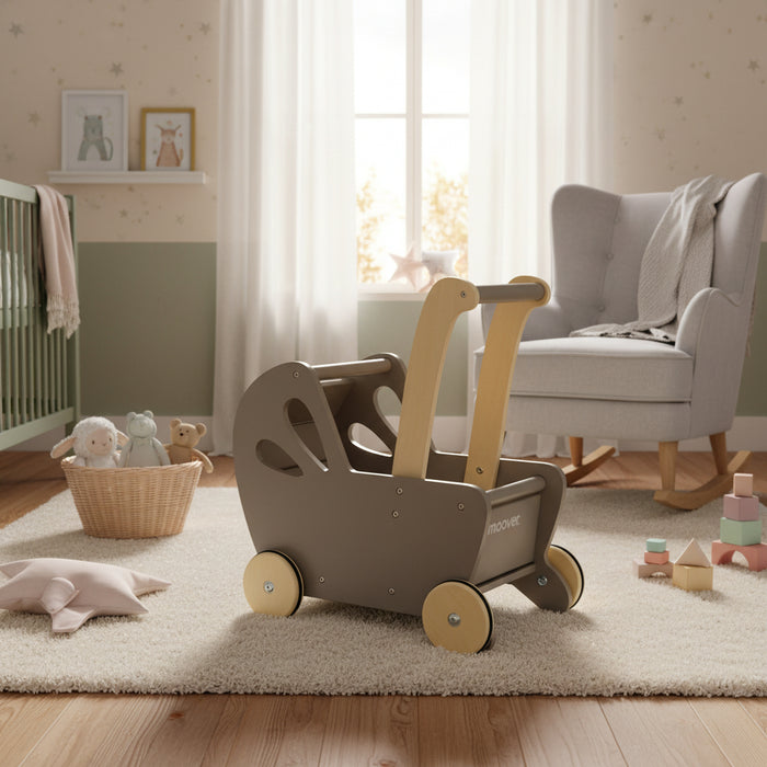 Kids Wooden Essentials Flat Packed Pram in Grey - Little and Giant Explorers Moover