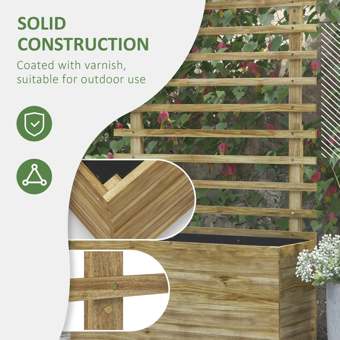 Wooden Raised Planter with Back Trellis in Natural Finish - Little and Giant Explorers Outsunny