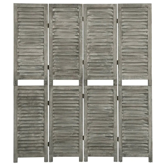 Wooden shutter panel with a grayish-brown finish on a white background