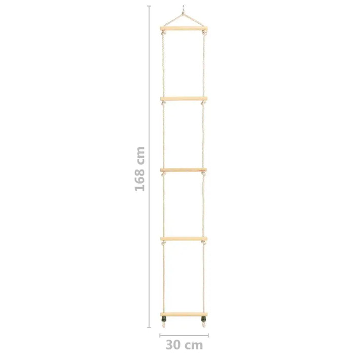 Five-level wooden rope ladder with PE rope, 168 cm tall, 30 cm wide, climbing accessory.