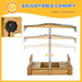 Wooden sandbox with convertible benches and adjustable canopy, height adjustable feature shown.