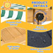 Wooden sandbox product details with polyester cloth canopy, adjustable button, fir wood, and water-resistant fabric.