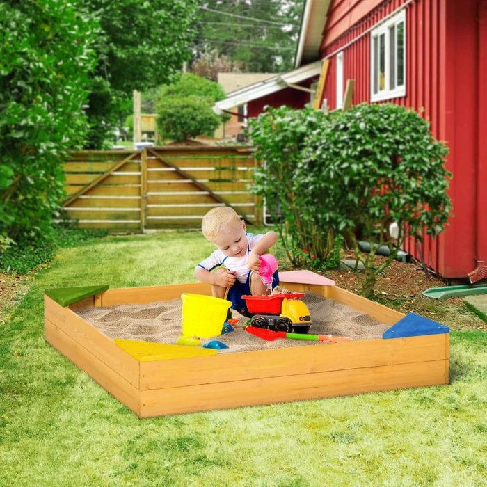 Wooden Sandbox with Four Seats - Little and Giant Explorers Outsunny