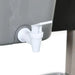 Close-up of white plastic faucet attached to a grey container on play kitchen set