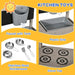 Kitchen toys set with faucet tank, plastic sink, stainless steel kitchenware, and stove top