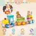 Wooden stackable train set with animal blocks, colorful educational toy for kids.