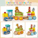 Wooden stackable train set with animal blocks and colorful shapes for kids
