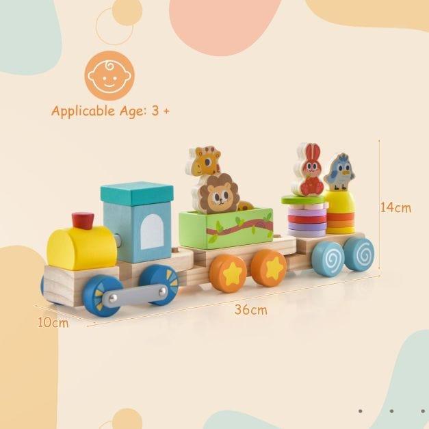 Wooden Stackable Train Set with Colourful Animal Toys - Little and Giant Explorers Costway