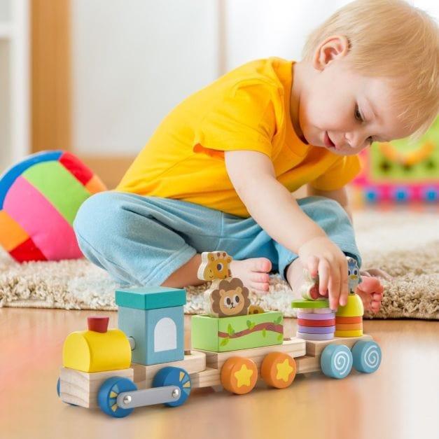 Wooden Stackable Train Set with Colourful Animal Toys - Little and Giant Explorers Costway