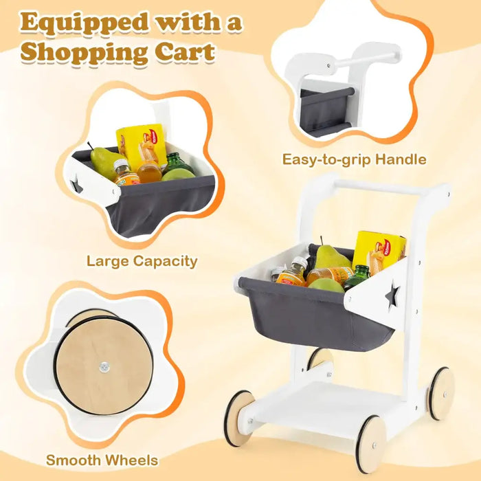 Wooden Supermarket Playset with Shopping Cart | Cash Register and Blackboard COSTWAY - Little and Giant Explorers Costway