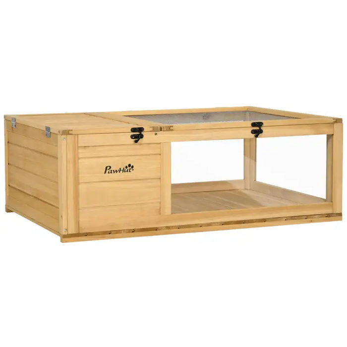 Wooden Tortoise House – Yellow | Two-Room Reptile Habitat with Expandable Side Panels PAWHUT - Little and Giant Explorers PawHut