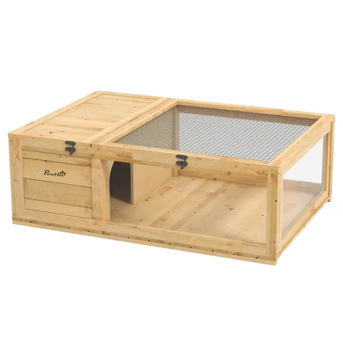 Wooden Tortoise House – Yellow | Two-Room Reptile Habitat with Expandable Side Panels PAWHUT - Little and Giant Explorers PawHut
